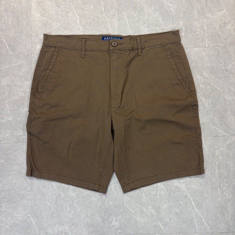 Arizona Jean Co Flex Classic Fit Brown Chino Shorts Mens 36 Stretch Cotton